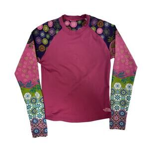 Women's The North Face Vapor Wick Floral Blue Mod Retro Long Sleeve Shirt Size S